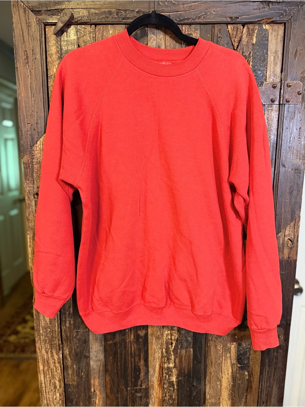 Vintage 80s Hanes Sweatshirt Mens XL Red Blank Raglan Crewneck Made USA 50/50